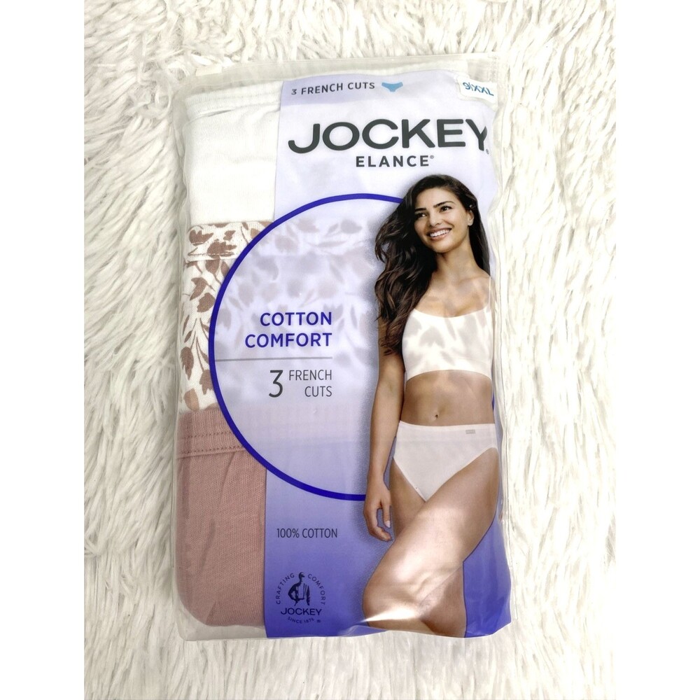 Jockey Elance Underwear French Cuts 100% Cotton Comfort 3 Pack Pink Floral White